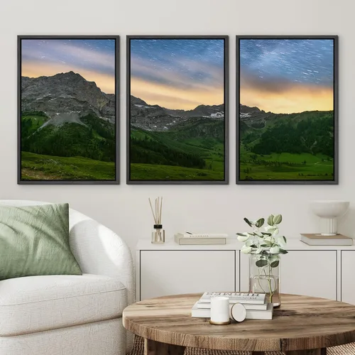 Vista 2 de wall26 Lienzo enmarcado para pared, juego de arte de noche estrellada sobre montañas, cielo nocturno tranquilo, naturaleza, desierto, fotografía