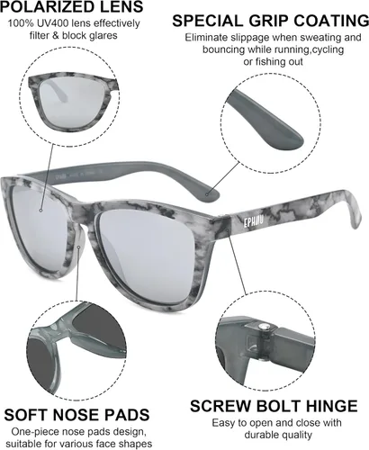 Vista 4 de EPHIU Lentes de sol polarizados para hombres y mujeres, lentes de espejo unisex para correr, senderismo, ciclismo, sin rebote, sin deslizamiento