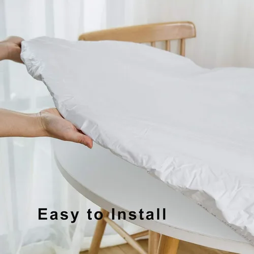 Vista 72 de LIBERECOO Mantel redondo de vinilo ajustable con reverso de franela, borde elástico, impermeable, resistente a las manchas, mantel lavable