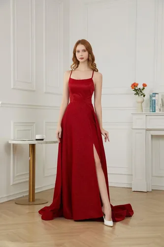 Vista 7 de yinyyinhs Vestidos de fiesta de satén con purpurina para mujer, con tirantes delgados, abertura, vestidos formales de noche con bolsillos