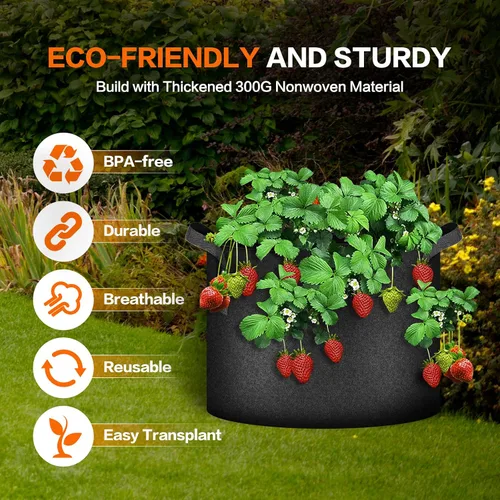 Vista 3 de iPower - Bolsa de cultivo para plantas de 5 galones, paquete de 6, resistentes, de tela con asas de nylon, contenedores de 300g de tela no tejida
