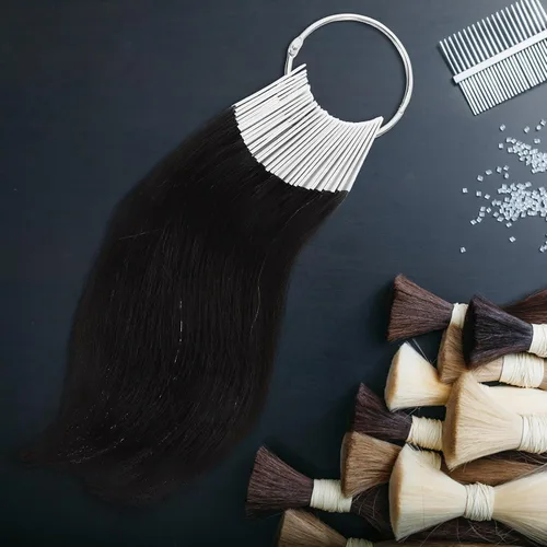 Vista 8 de 30 unids cabello humano color anillo extensiones de color de cabello prueba de tabla de cabello muestras de color prueba de color de cabello