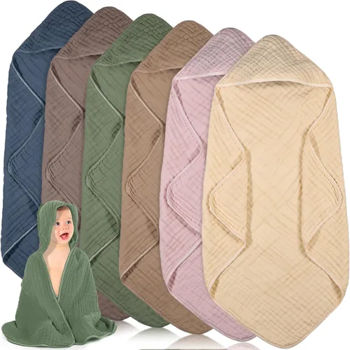 Vista 16 de Peryiter 6 piezas de toallas de muselina con capucha para bebé, toalla de baño de 81x81 cm de algodón para recién nacidos, mantas de bebé