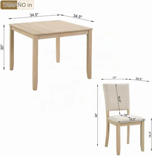 Vista 2 de Harper & Bright Designs Juego Moderno de Mesa de Comedor de 5 Piezas de Madera para 4 - Mesa de Cocina Cuadrada Pequeña de 34.5" & Sillas con Roble