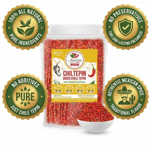 Vista 9 de Pimientos Chiltepin secos (Chile Tepin) – Bolsa de 2 onzas – Ideal para usar con mariscos, salsas, guisos, salsa, carnes. Muy caliente con un sabor