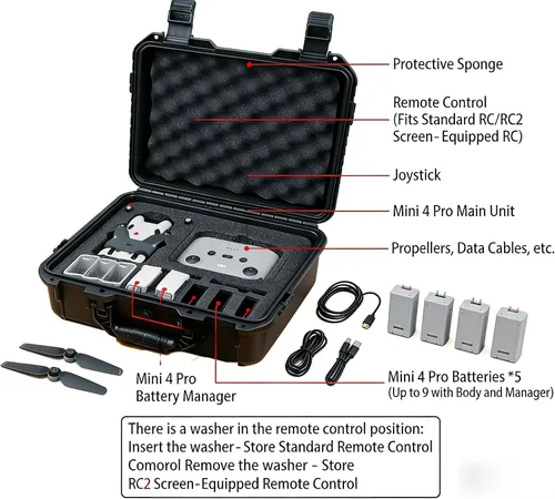 Vista 2 de Funda rígida para DJI Mini 4 Pro, funda protectora impermeable IP67 con espuma personalizada para DJI Mini 4 Pro, caja de almacenamiento de viaje