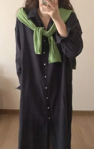 Vista 4 de GGUHHU Vestido Maxi Blusa Elegante de Algodón con Botones Frontales y Mangas Enrolladas para Mujer