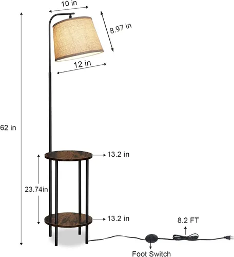 Vista 15 de DEWENWILS Lámpara de pie con mesa adjunta, mesita de noche estrecha de estilo granja, mesa auxiliar lateral de madera, lámpara de lectura ajustable