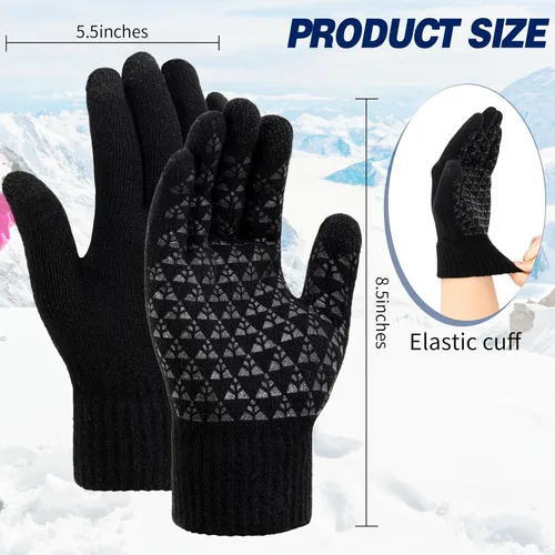 Vista 5 de TOBEHIGHER Guantes de invierno Guantes para mujer para clima frío, guantes de invierno para pantalla táctil, guantes de punto de lana de alpaca