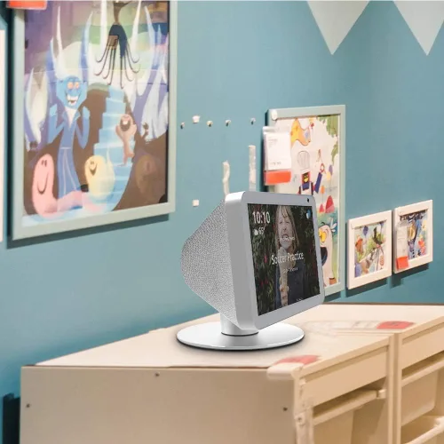 Vista 2 de Echo Show 8 Soporte ajustable, ocho imanes de tierras raras en el soporte superior para Amazon Echo Show 8, rotación horizontal 360 ángulo