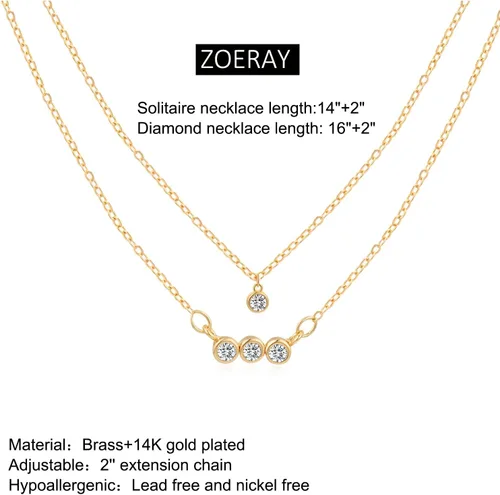 Vista 5 de ZOERAY Gold Layered Necklace for Women 14K Gold Plated Dainty Necklace Diamond Cross Heart Pearl Snake Pendant Necklace Herringbone Paperclip Chain