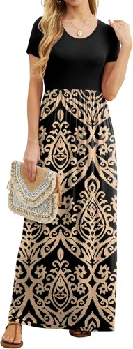 Vista 2 de GRECERELLE Vestidos largos de manga corta para mujer, vestidos largos casuales con bolsillos