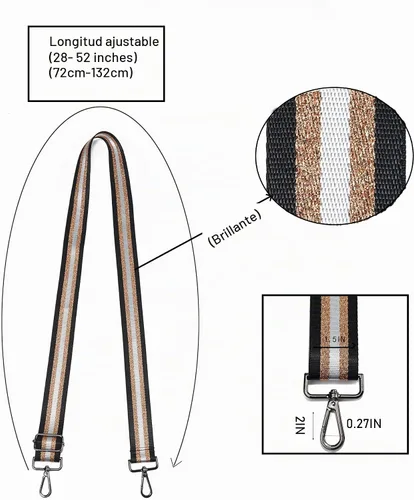 Vista 2 de LVYOUME Correa para bolso, accesorios plateados, correas anchas para bolsa, correa de hombro ajustable para bolsos Hardware negro - oro marrón