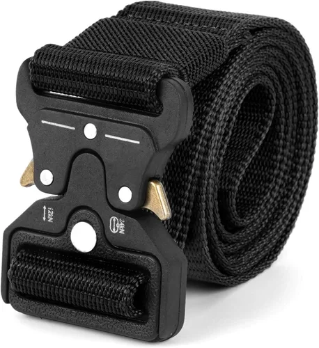 Vista 8 de Cinturón táctico con hebilla de liberación rápida de alta resistencia para hombre de 1.5 pulgadas, cinturón de trabajo de nailon Negro