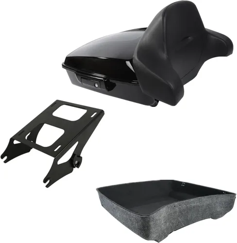 Vista 26 de XFMT Maleta negra mate cortada de 10.7 pulgadas con pestillo para Harley Trunk Touring Road King Street Glide Road Glide Electra Glide 2014-2025