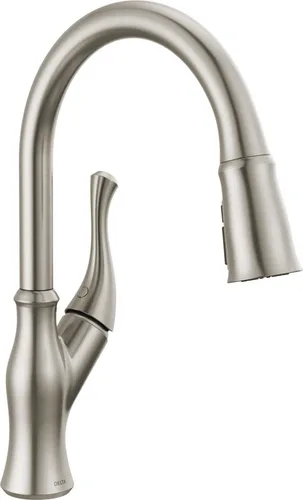 Vista 21 de DELTA Ophelia - Grifo de cocina de oro cepillado con pulverizador extraíble, grifo de fregadero de cocina de un solo agujero moderno, una sola