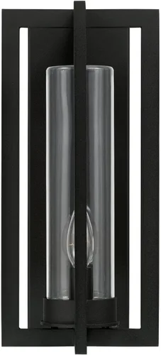 Vista 5 de Capital Lighting 948211BK Kent - Linterna de pared moderna con cilindro de vidrio transparente de línea vertical para exteriores, 1 luz de 60