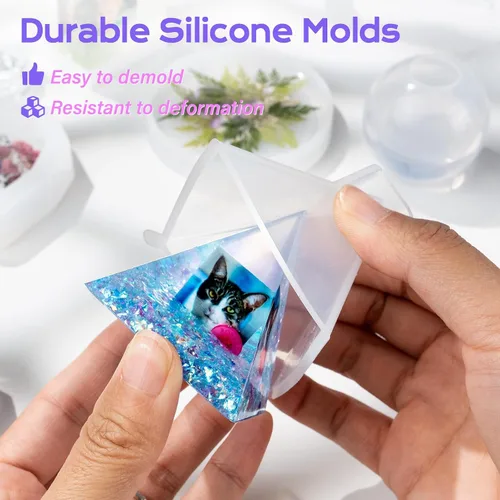 Vista 5 de HeyClear Juego de resina epoxi con moldes para principiantes - 18 oz de resina súper clara y dura, juego completo de suministros para manualidades