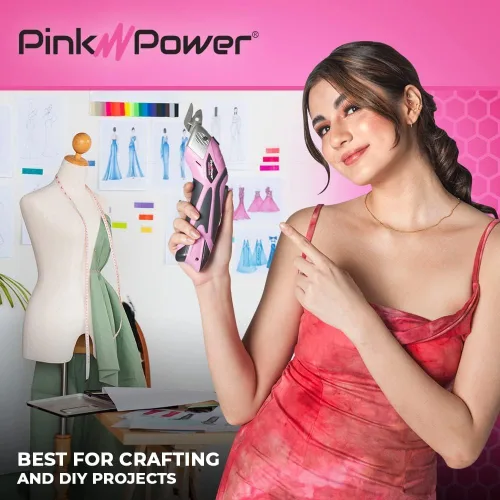 Vista 6 de Pink Power Tijeras Eléctricas Inalámbricas Cortador de Tela para Manualidades, Cajas, Costura, Alfombras y Álbumes de Recortes - Cizallas Rotativas