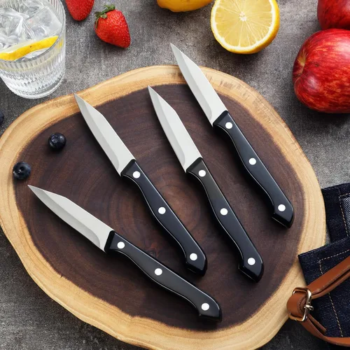 Vista 5 de BEWOS Juego de 4 cuchillos de pelar - Cuchillos de pelar con mango ergonómico, cuchillos de pelar de triple remache de 8,9 cm, peladores de acero