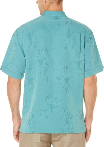 Vista 2 de Cubavera Camisa de manga corta para hombre con estampado floral y jacquard, con bolsillo