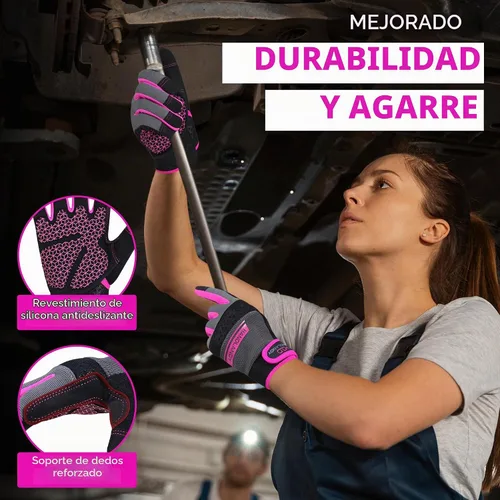 Vista 2 de HANDLANDY Guantes de trabajo para mujer, guantes de jardinería de cuero transpirable para mantenimiento de patio, protección de manos con pantalla