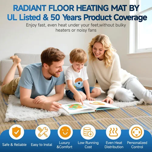 Vista 3 de Kit de alfombrilla eléctrica radiante de 40 pies cuadrados, termostato programable WiFi de 120 V, sensor dual, listado cULus, seguro para áreas