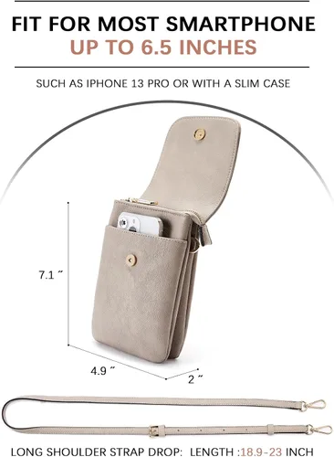 Vista 6 de Bolso bandolera pequeño de piel vegana BOSTANTEN para mujer, con diseño de cartera para celular, con correa ajustable