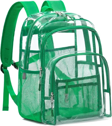 Vista 15 de Mochila transparente grande de doble capa, 17 pulgadas, resistente, transparente, para universidad, trabajo, Beige, Grande, Mochila de doble capa