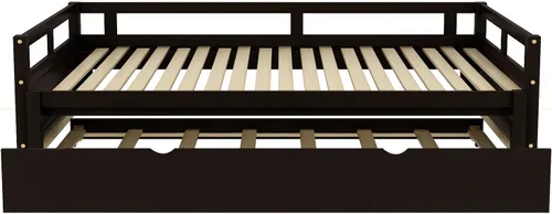 Vista 4 de Bellemave Sofá cama de madera con cama nido, marco extensible de cama individual a king, sofá cama de doble uso que ahorra espacio para dormitorio