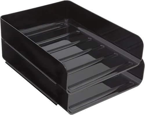 Vista 3 de TRU RED Bandeja de plástico apilable de carga frontal, color negro - Organizador de papel de escritorio para archivos y documentos de oficina