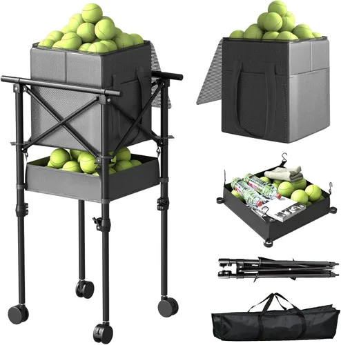 Vista 5 de Tolva de pelota de tenis con ruedas, cesta de pickleball plegable