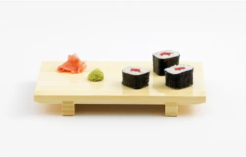 Vista 2 de Helen's Asian Kitchen Bandeja de platos de sushi y tabla de servir, bambú natural, 9.5 x 6 pulgadas