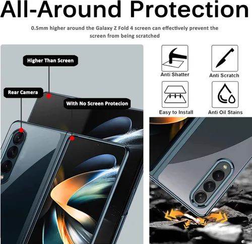 Vista 4 de Miimall Funda compatible con Samsung Galaxy Z Fold 4 5G 2022, marco de policarbonato delgado y duro, cubierta trasera transparente, cobertura