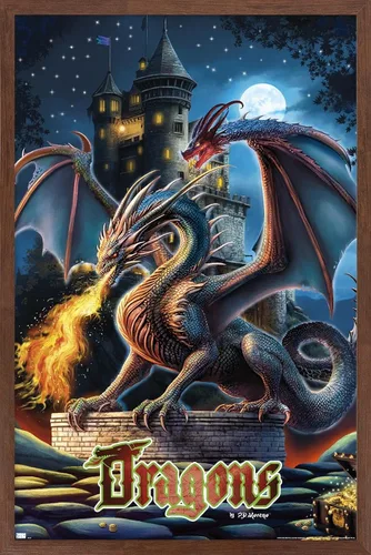 Vista 10 de Trends International PD Moreno - Póster de pared de castillo de dragón, 22.4 pulgadas de largo x 14.7 pulgadas, versión enmarcada en madera