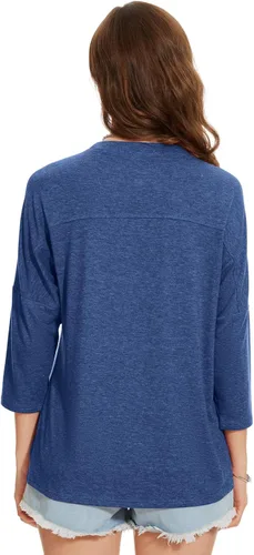 Vista 160 de ZENNILO Camisetas casuales de manga 3/4 para mujer, holgadas, cuello redondo, lindas camisetas básicas