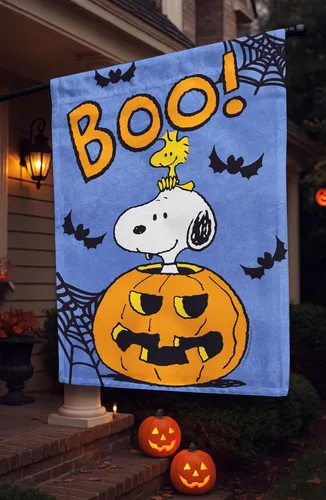 Vista 3 de Flagology. Com, PEANUTS® Boo Snoopy and Woodstock Halloween - Bandera de casa de 28 x 40 pulgadas, bandera para exteriores, tela exclusiva de alta