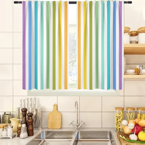 Vista 9 de zokyer Cortinas de ventana a rayas beige crema, modernas rayas verticales de 63 pulgadas de largo, 2 paneles, cortinas bohemias neutras para niños
