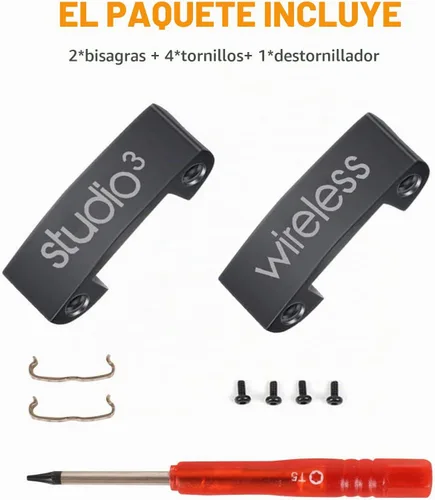 Vista 6 de Studio 3 Bisagra de repuesto igual que los accesorios OEM, kit de reparación duradero compatible con Beats by Dre Studio3 (A1914), Studio 2 con Negro