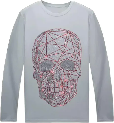 Vista 13 de HZCX FASHION Camisetas gráficas de manga larga para hombre y mujer, camisetas divertidas con diamantes de imitación