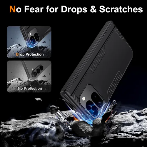 Vista 7 de Kaiiecal Funda plegable para Google Pixel-9-Pro: Funda delgada con soporte de bisagra con protector de pantalla - Soporte de carga inalámbrica