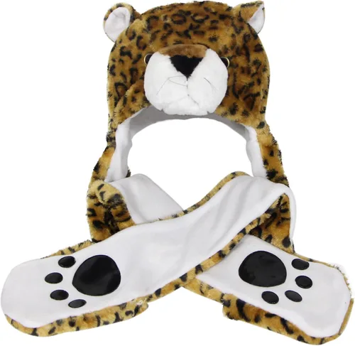 Vista 2 de Bioterti Gorro de peluche 3 en 1 con bufanda de pata larga, combo de manoplas