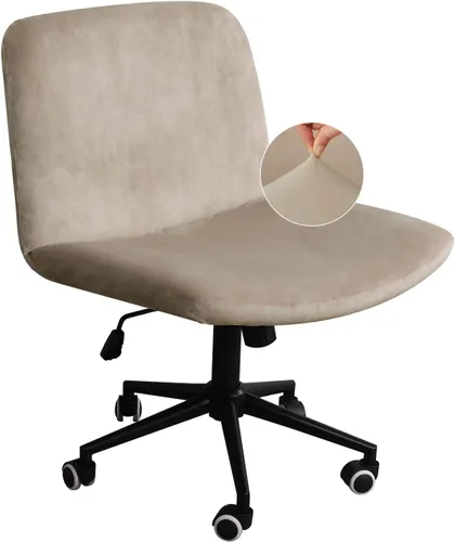 Vista 11 de NICEEC Funda para silla cruzada sin brazos, para oficina, dormitorio, escritorio, tocador, computadora, respaldo medio, asiento ancho sin protector