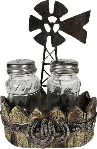 Vista 8 de Urbalabs Country Chicken Double Chickens Salero y Pimentero Caddy Country Farmhouse Mesa de comedor de cocina Decoración de mostrador de cocina