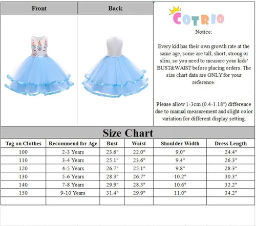 Vista 7 de COTRIO Unicorn Costume Fancy Dress Up Flower Girls Dresses Pageant Party Evening Gowns Halloween Tutu Dress