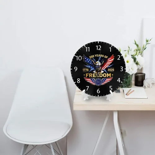 Vista 6 de Reloj de pared redondo 1776-2026, conmemorativo, silencioso, sin tictac, funciona con pilas, reloj de escritorio silencioso de cuarzo águila