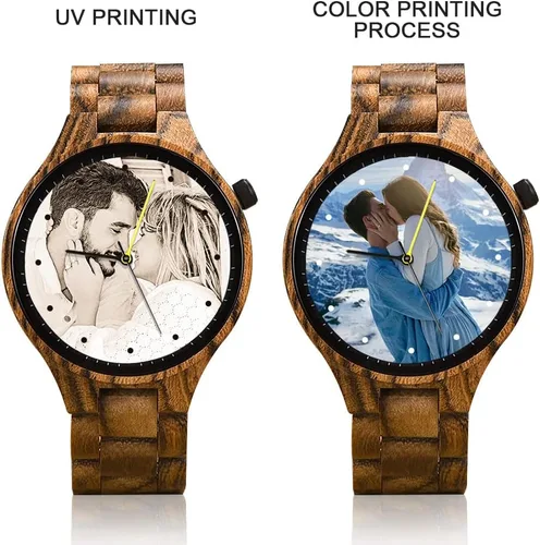 Vista 7 de 2win Reloj personalizado personalizado con impresión de foto para hombre, regalo de aniversario de madera para él y sus familias