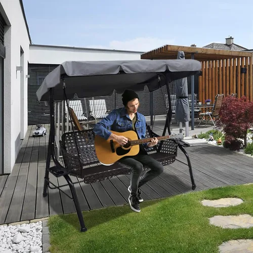 Vista 6 de Toldo de repuesto para silla columpio de patio al aire libre, cubierta de toldo de 3 plazas, impermeable, resistente al viento, anti-UV, resistente