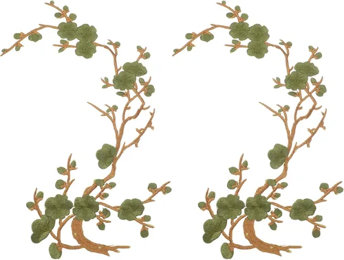 Vista 25 de MECCANIXITY 2 piezas de parches termoadhesivos de flor de ciruelo, apliques de bordado de flores para coser, apliques de decoración para agujeros