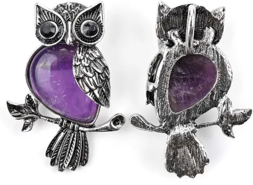 Vista 4 de Jovivi Regalos de búho, collar con dije de piedras de cristal curativo para mujeres y hombres, amatista natural, cuarzo rosa, joyería para reiki